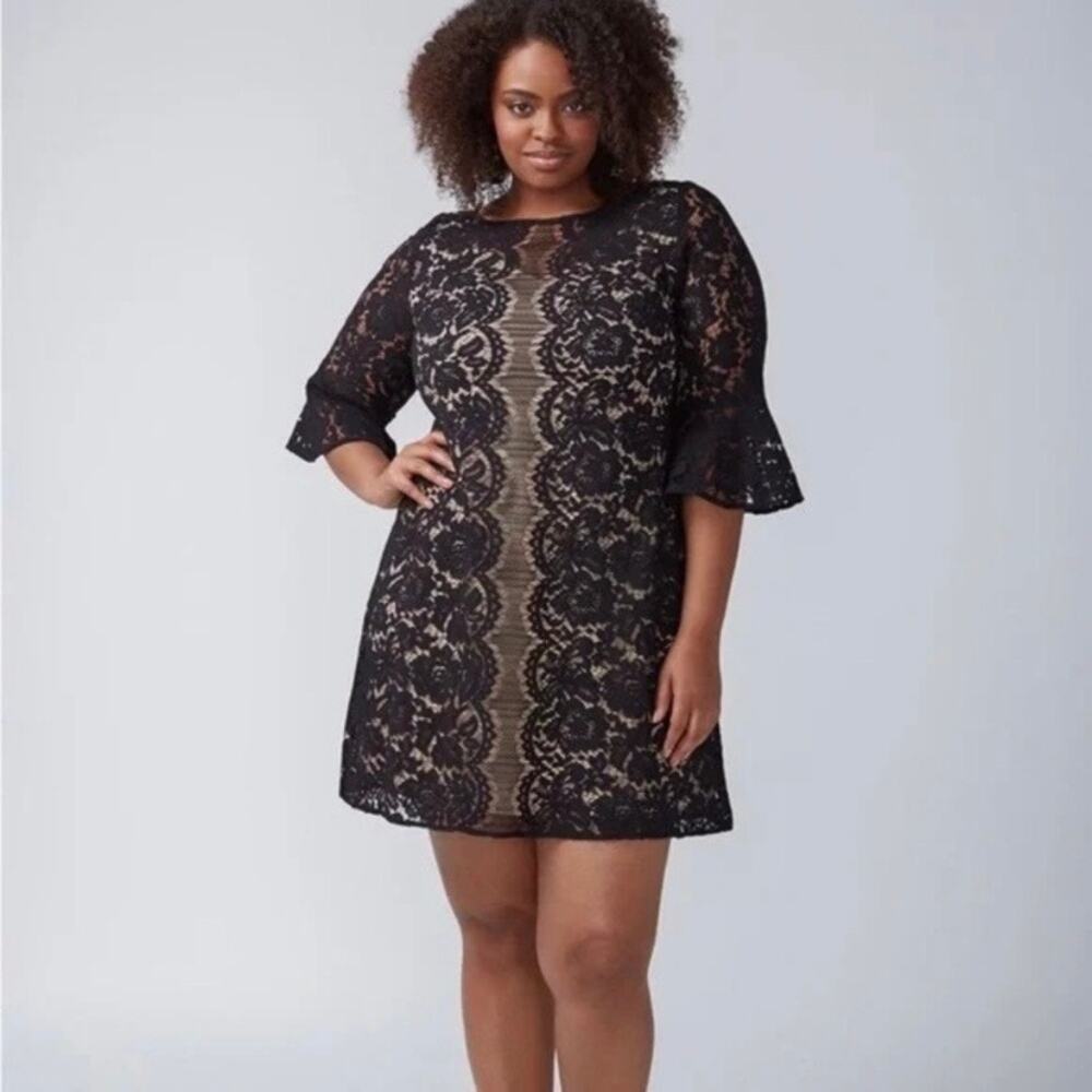 Lane Bryant Black Lace Trumpet Sleeve Shift Dress Sz.20W